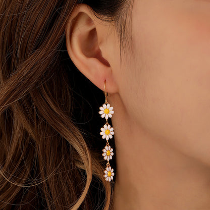 Sweet Idyllic Fresh Little Daisy Drop Oil Earrings For Women