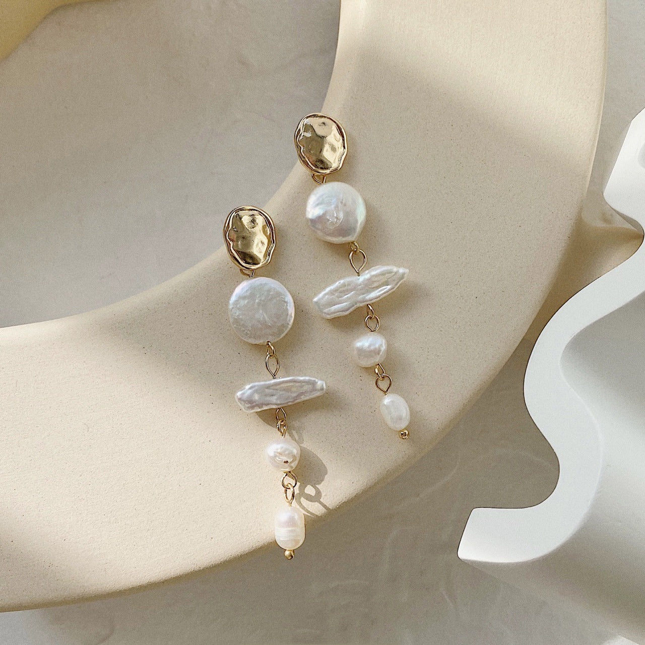 Baroque Natural Seawater Pipa Pearl Earrings