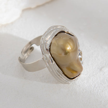 Fashion Alloy Baroque style inlaid Pearl Ring