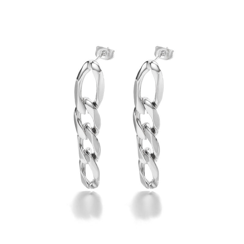 Women's Stainless Steel Pearl Cuban Chain Earrings