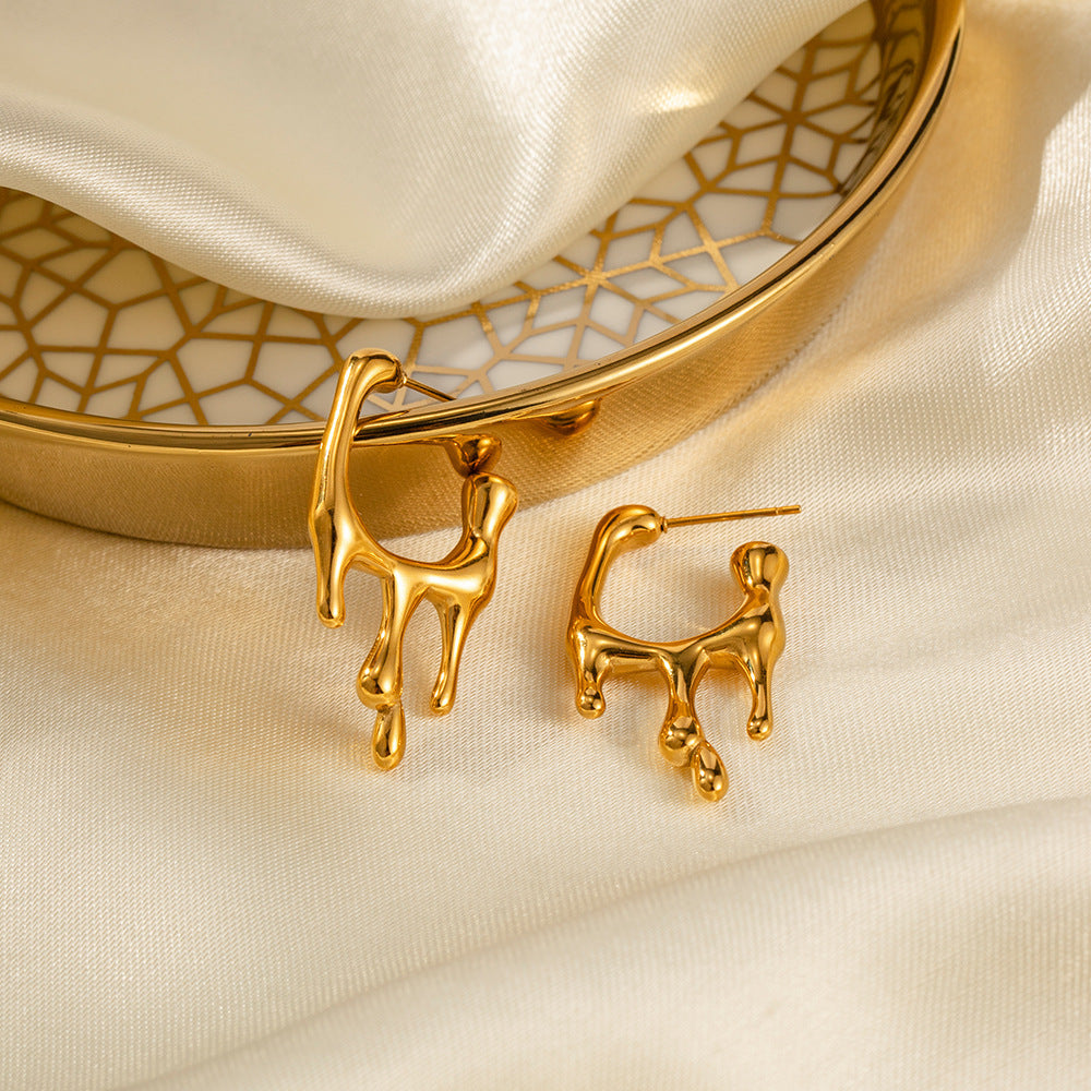Boucles d'oreilles liquides en acier inoxydable or 18 carats