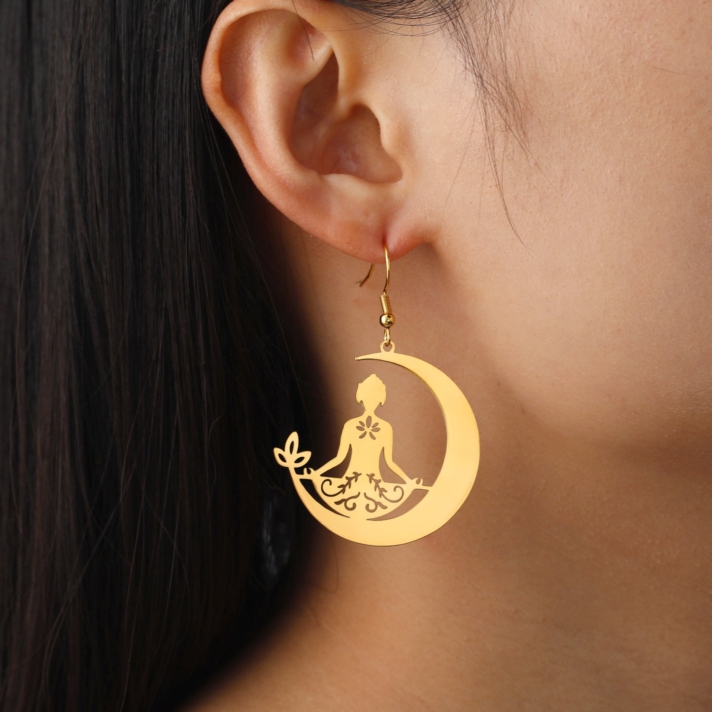 Yoga Moon Earrings Stainless Steel Meditation