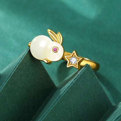 Atmospheric Gold-plated Flowers Hetian Jade Ring