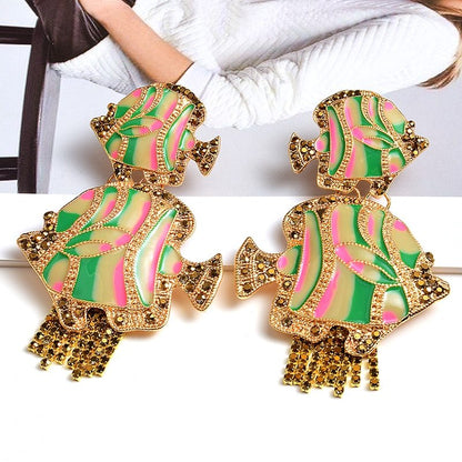 Retro alloy diamond drop oil tassel earrings