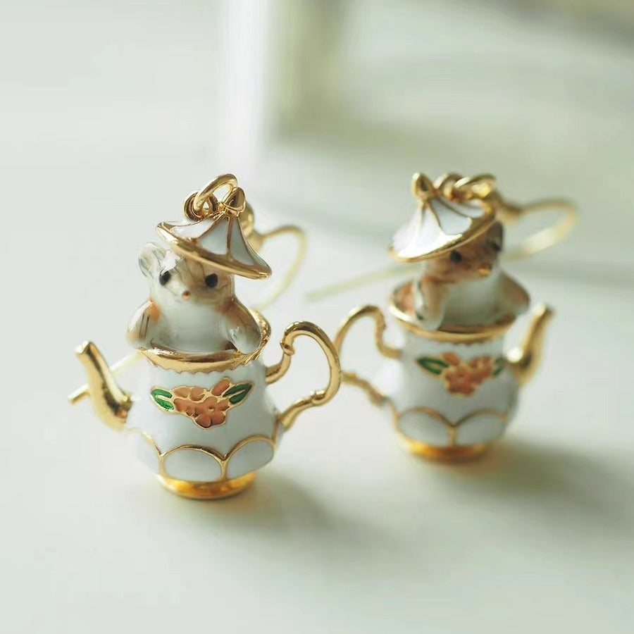 18K Gold-plated Hand-painted Enamel Glazed Pet Mouse Earrings