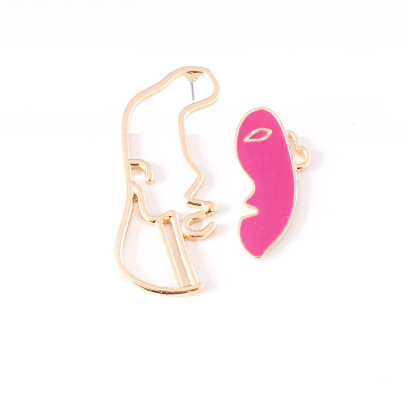 Enamel half face line earrings