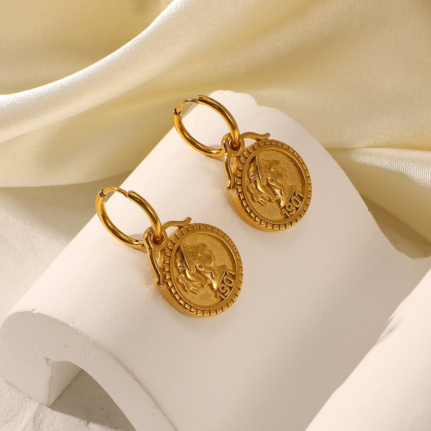 Stainless Steel Double-sided Stereo Relief Earrings