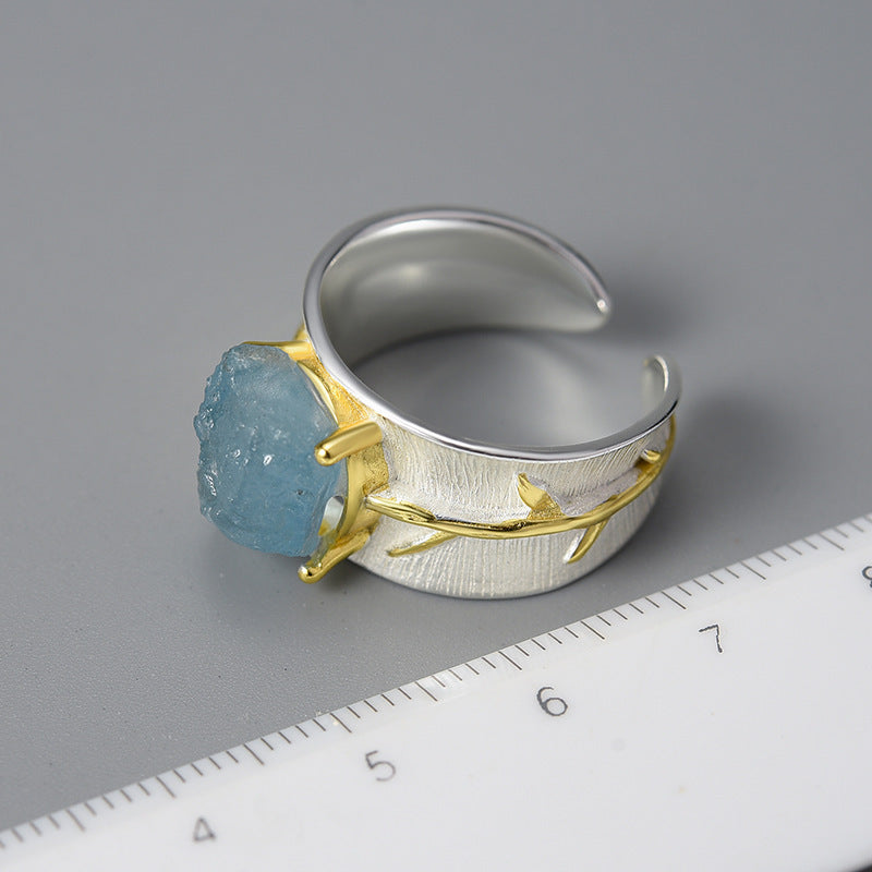 Bague aigue-marine à longues feuilles S925