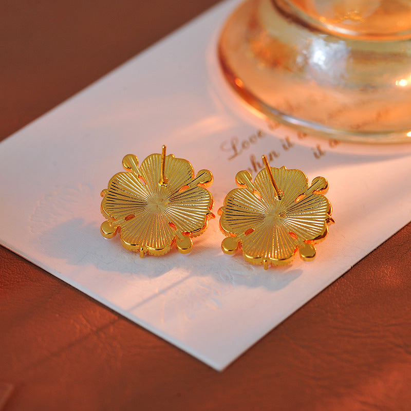 Gold Plated Sterling Silver Retro Enamel Earrings