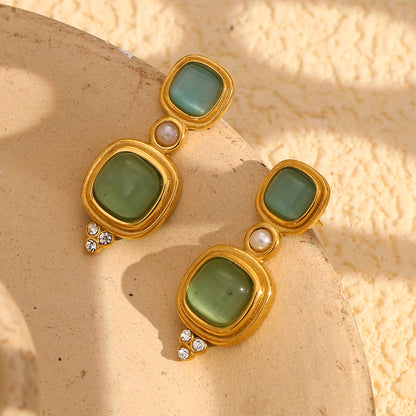 18K Plated Stainless Steel Stone Earrings