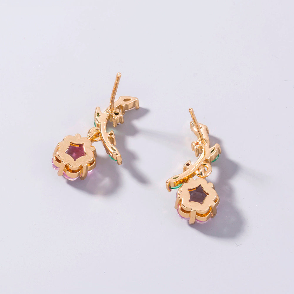 Plum blossom zircon leaf flower fashion earrings
