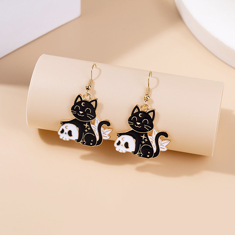 Dripping Oil Cartoon Animal Earrings Creative Cat