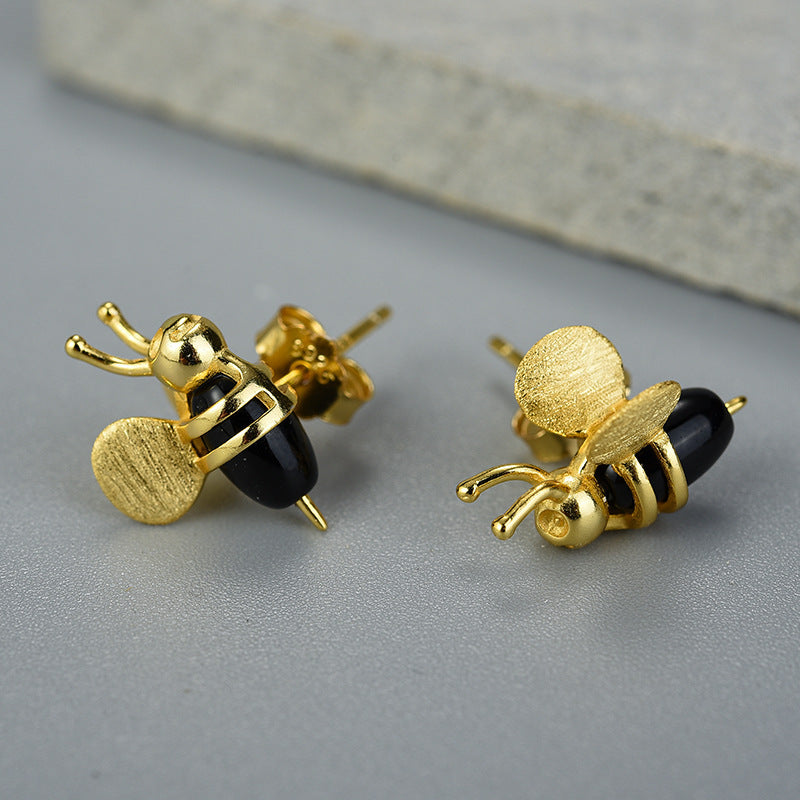 S925 Sterling Silver Insect Bee Stud Earrings