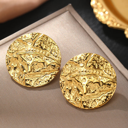 18K Gold Stainless Steel Plated Round Earrings