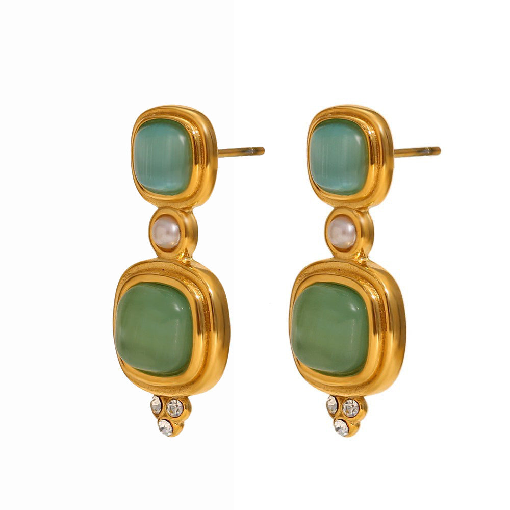 18K Plated Stainless Steel Stone Earrings