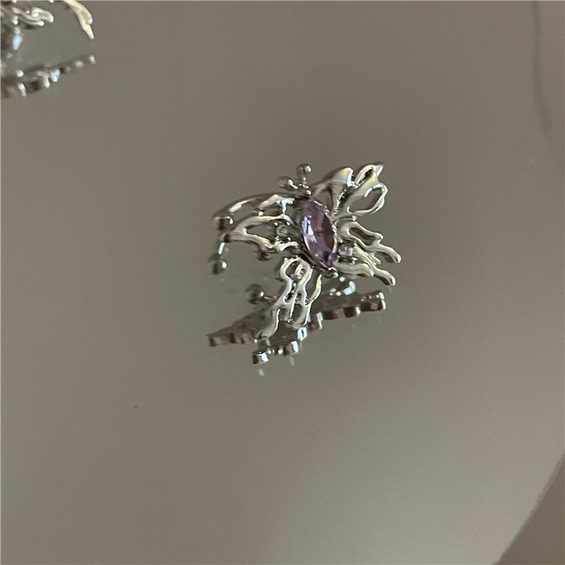 Vintage Fashion Purple Diamond Stereo Butterfly Stud Earrings