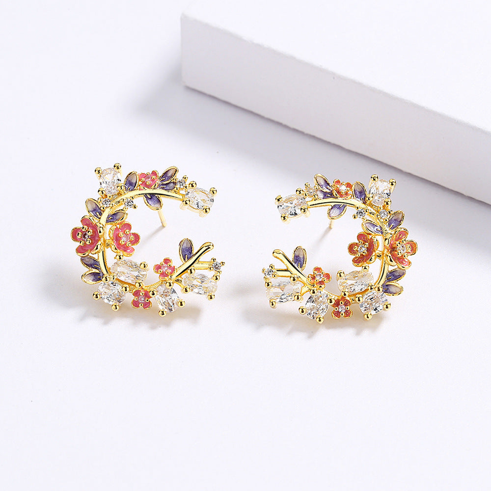 Boucles d'oreilles en émail avec gouttes et fleurs de papillon pour femmes