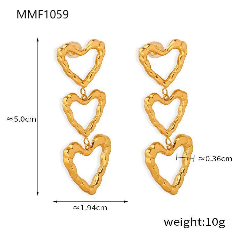 High-grade Peach Heart Earrings Titanium Steel Gold Plated Retro Minority Irregular Design