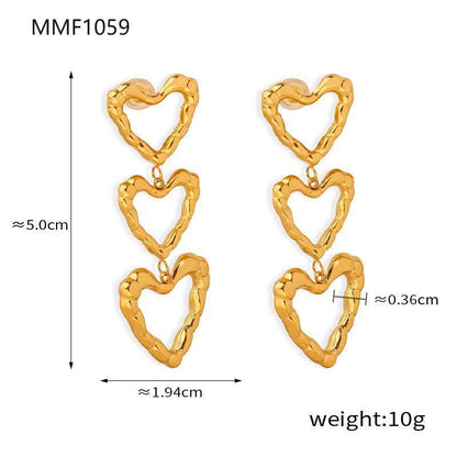 High-grade Peach Heart Earrings Titanium Steel Gold Plated Retro Minority Irregular Design