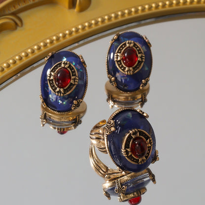 Brass Distressed 18k Gold plated Ring & Earrings