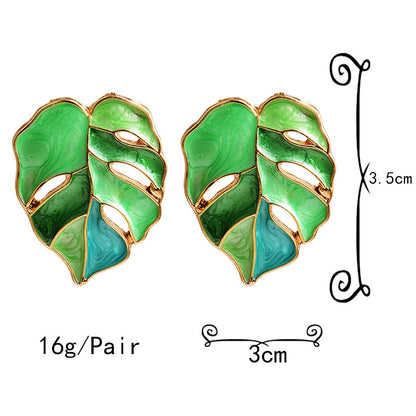 Fashion Alloy Enamel Leaf Dripping Metal Earrings