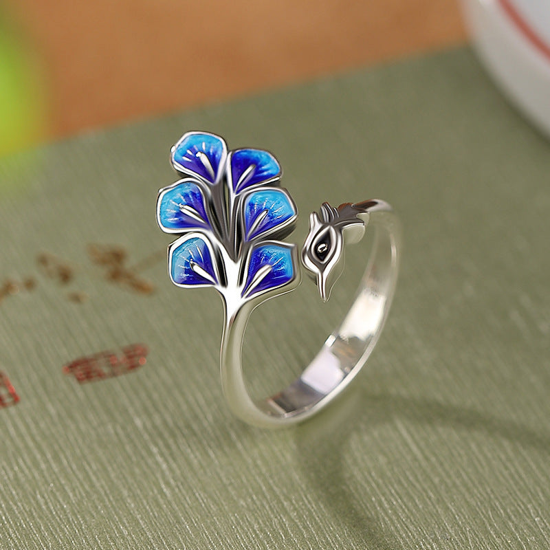 Vintage Cloisonne Enamel Peacock Opening Ring