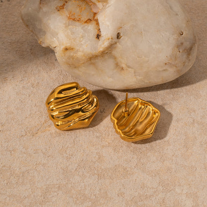 18k Gold Plated Stainless Steel Rock Texture Earrings