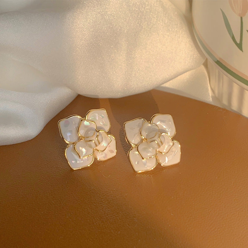 Boucles d'oreilles géométriques à fleurs émaillées vintage en argent 925