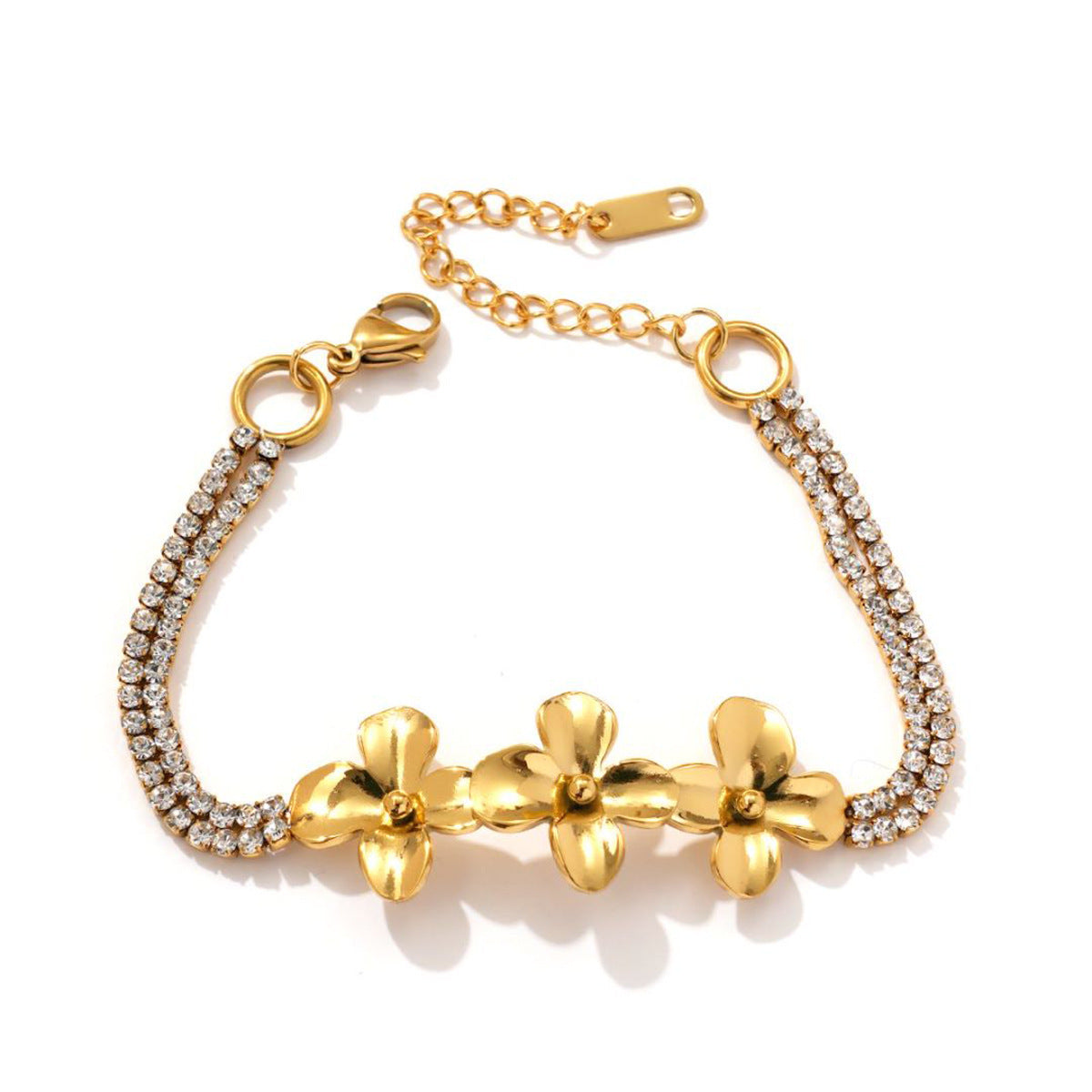 18K Gold Plated Stainless Steel Flower Bracelet withe background 