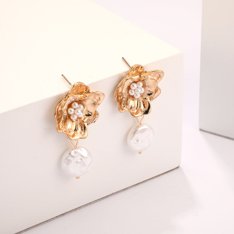 Boucles d'oreilles pendantes en alliage de perles et de fleurs pour femmes