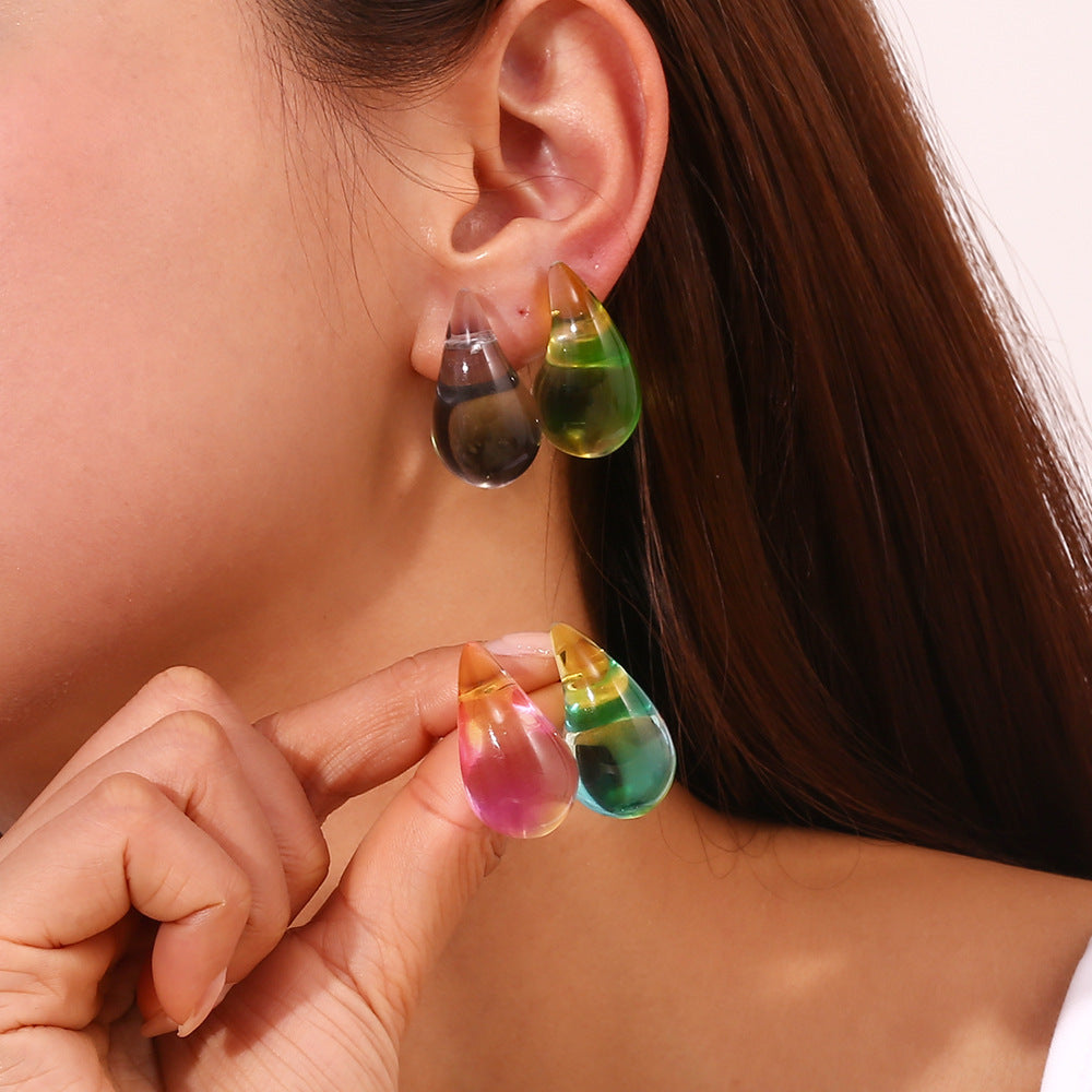 Stainless-steel Needle Color Environmental Protection High Transparent Two-color Resin Stud Earrings For Women