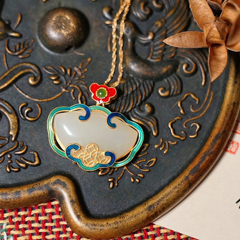 18k Gold Plated Natural Hetian Jade Pendant