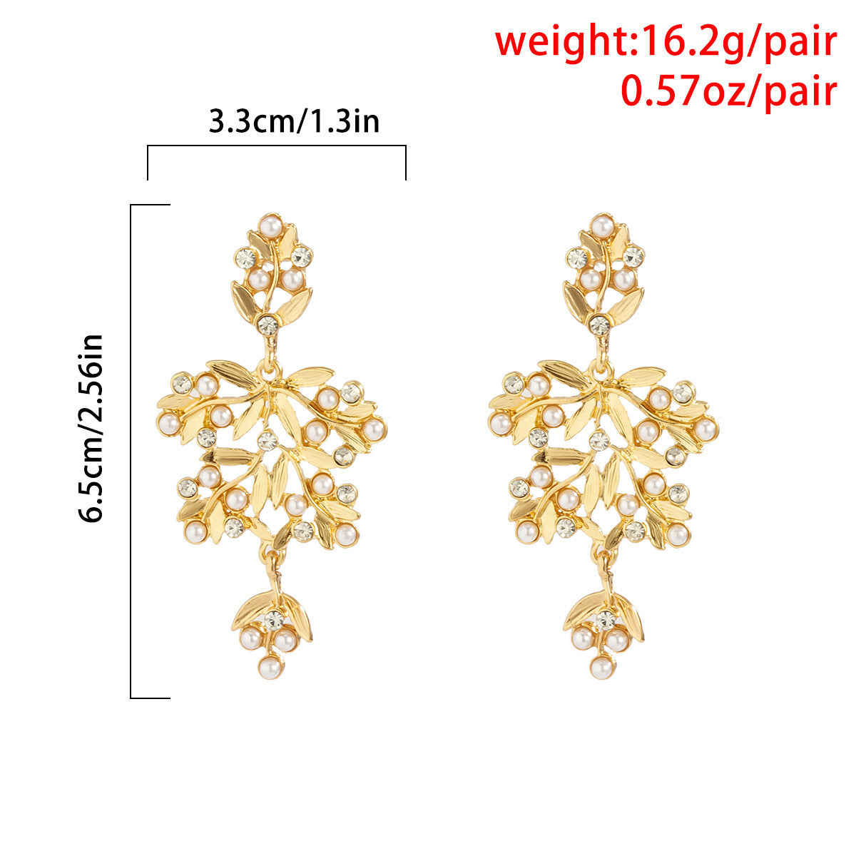 French Fashion Retro Hollow Micro Inlaid Pearl Leaf Earrings