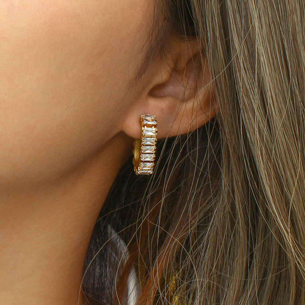 Geometric Zircon Earrings Fashionable And Minimalist Stainless Steel