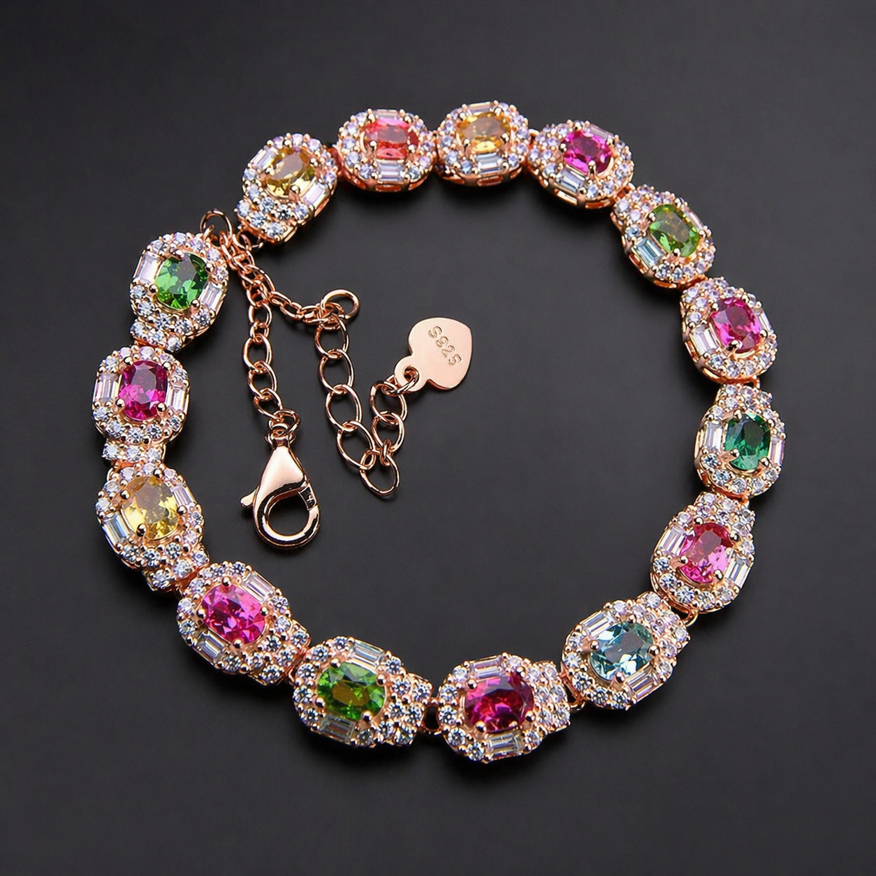 Rose gold plated 925 Silver Inlaid Tourmaline Bracelet