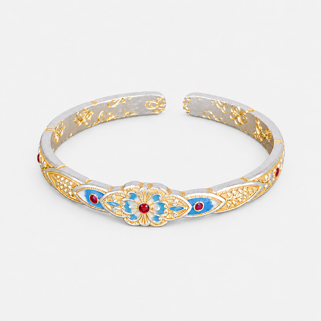 Bracelet Cour Impériale Papillon Doré en Argent Pur 999