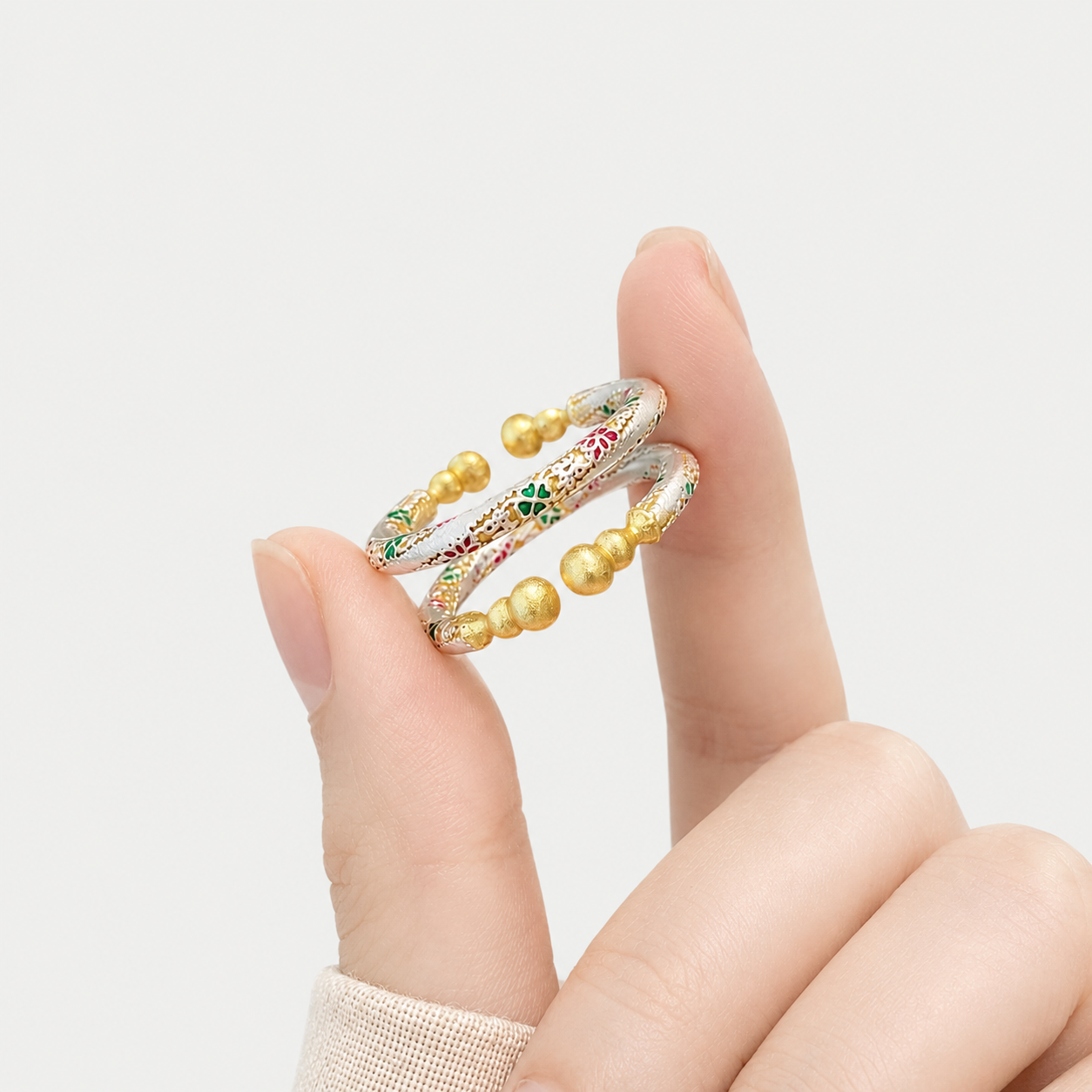 Bague porte-bonheur en émail plaqué or en argent fin 999