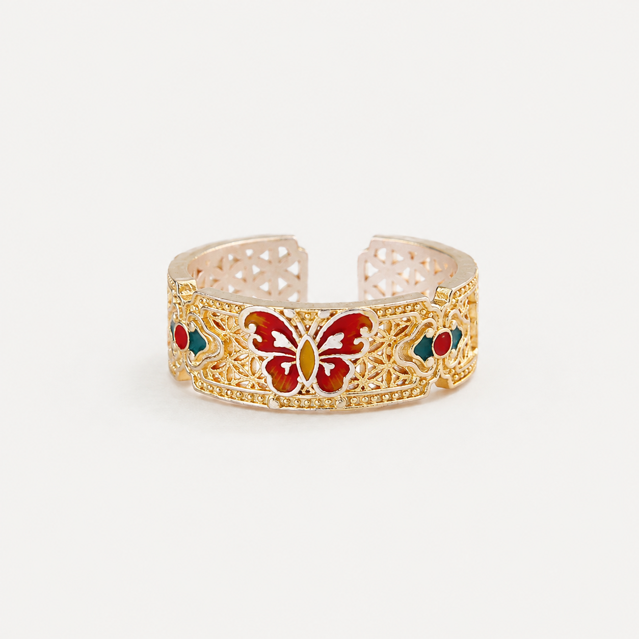 Bague réglable papillon en émail en argent fin 999