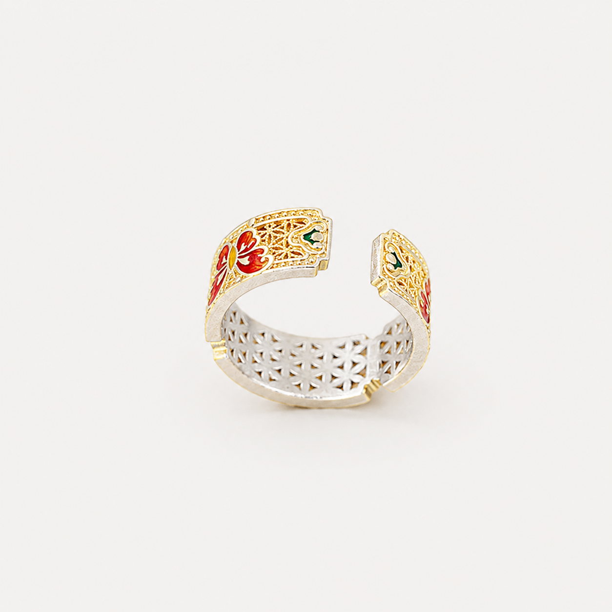 Bague réglable papillon en émail en argent fin 999