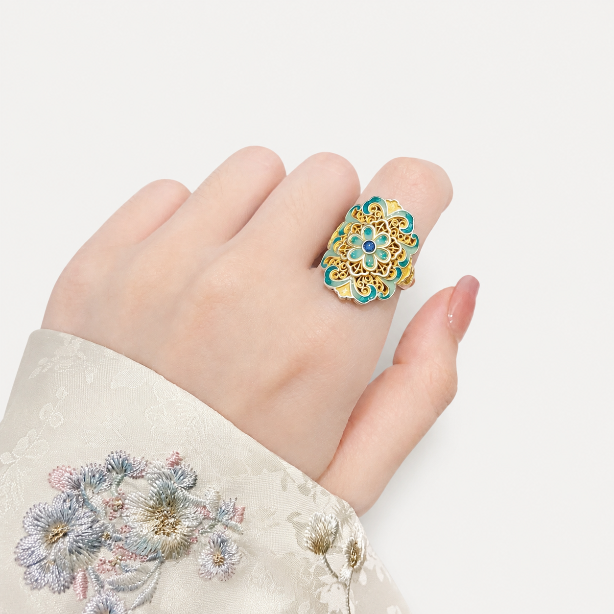 Bague en Argent 999 Émaillé Plaqué Or 18K