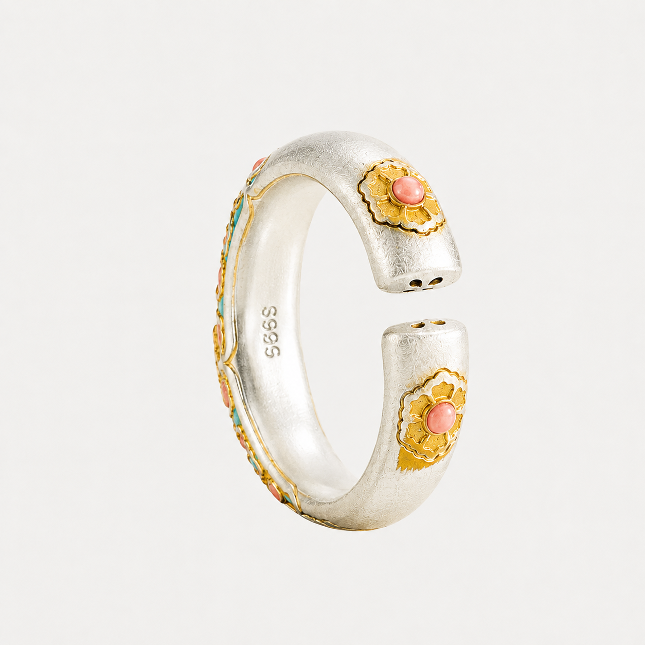 Bague Fleur Émaillée Dorée en Argent Fin 999