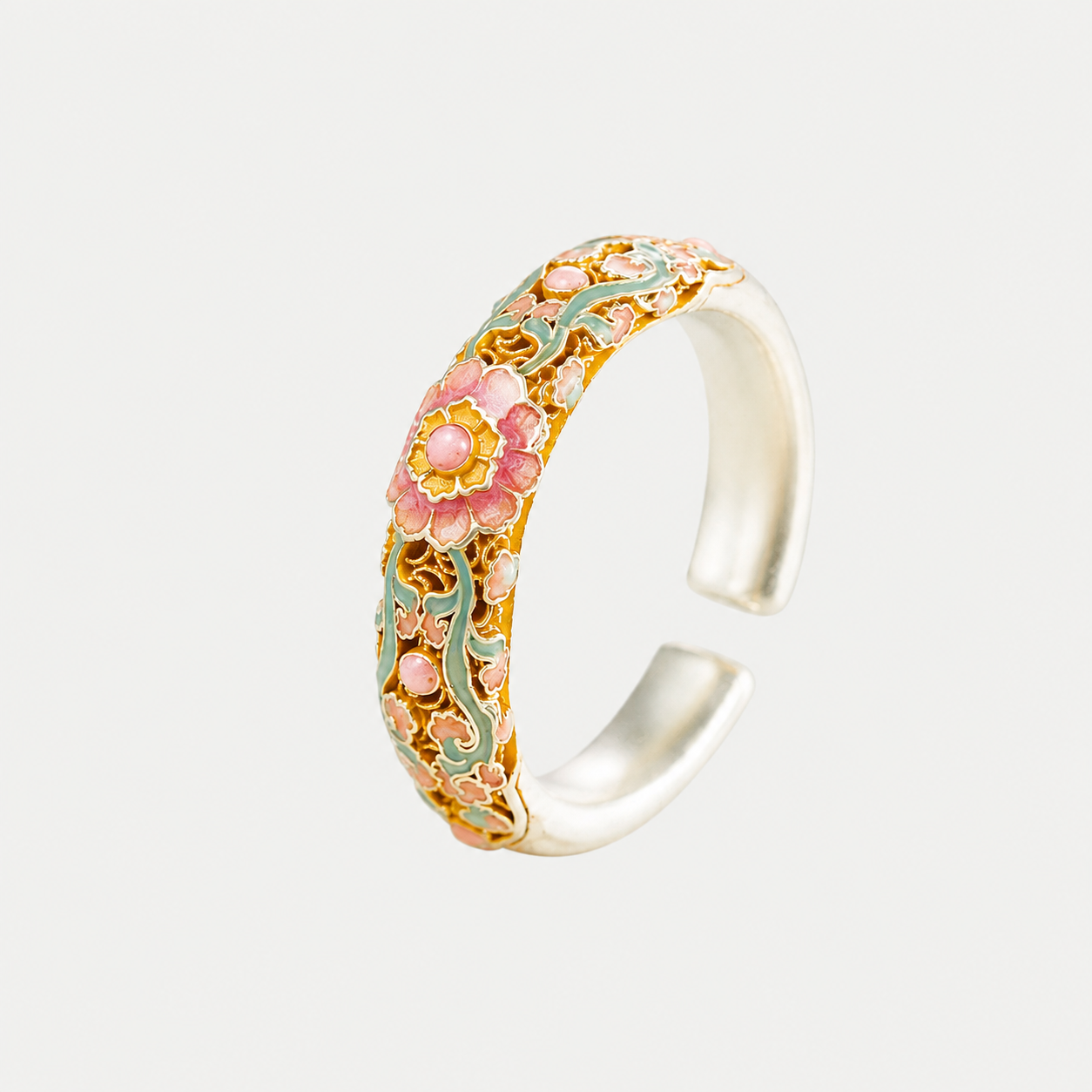 Bague Fleur Émaillée Dorée en Argent Fin 999