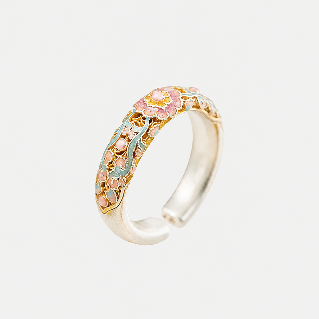 Bague Fleur Émaillée Dorée en Argent Fin 999