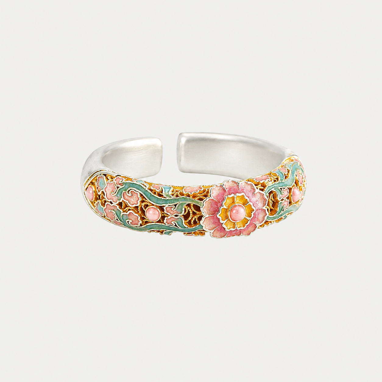 Bague Fleur Émaillée Dorée en Argent Fin 999