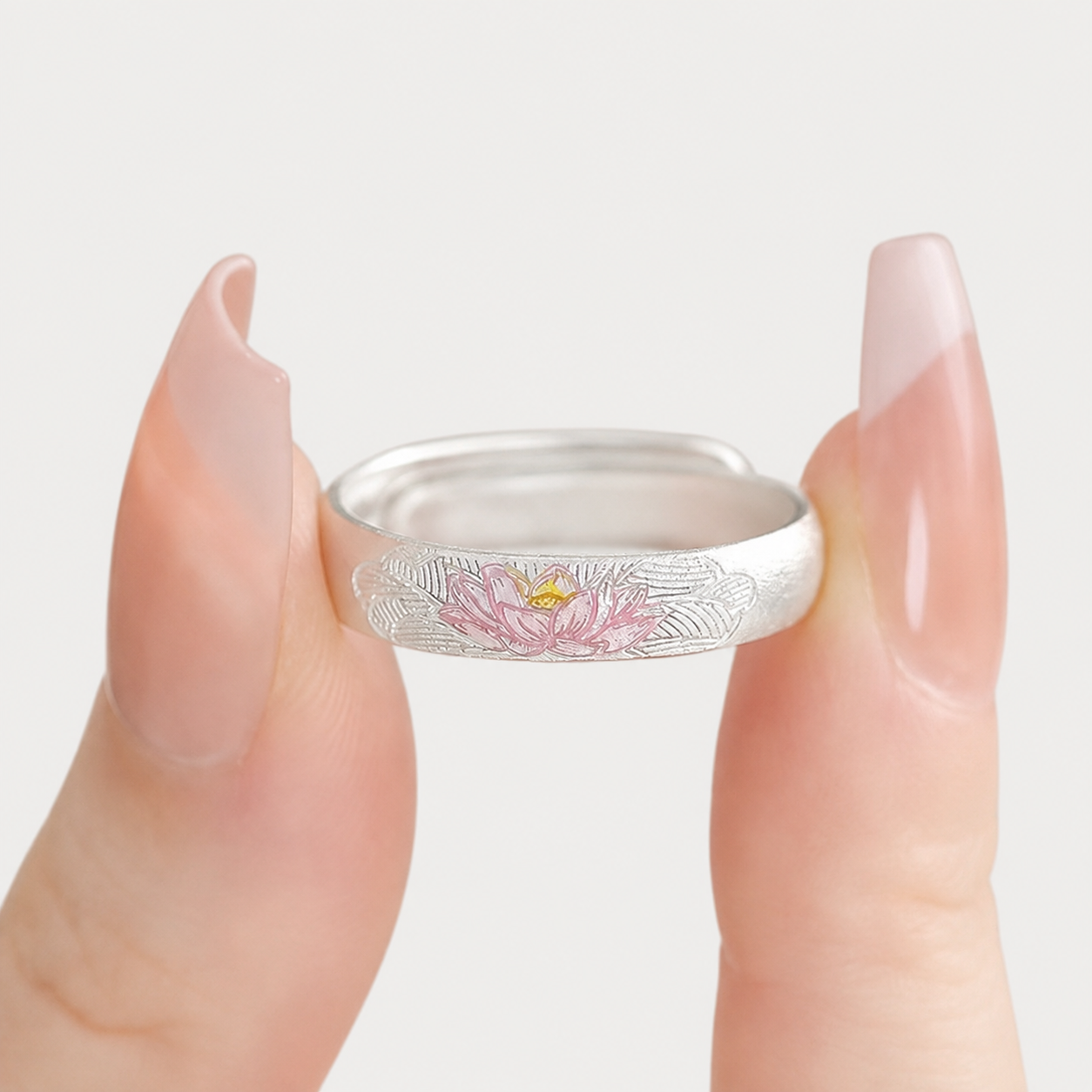 Bague Ajustable Lotus en Argent Pur 999