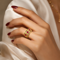 Bague ajustable en argent sterling S925 avec pierre précieuse