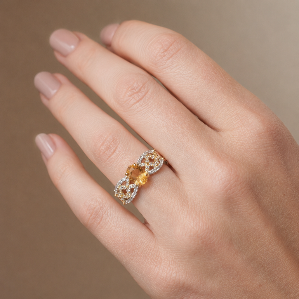 925 Silver Natural Citrine Adjustable Ring