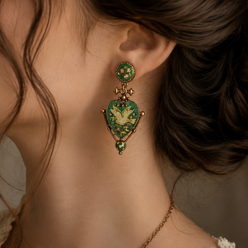 Boucles d'oreilles colombe en émail laiton plaqué or