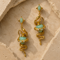 Boucle d'oreille Serpent de jade plaqué or