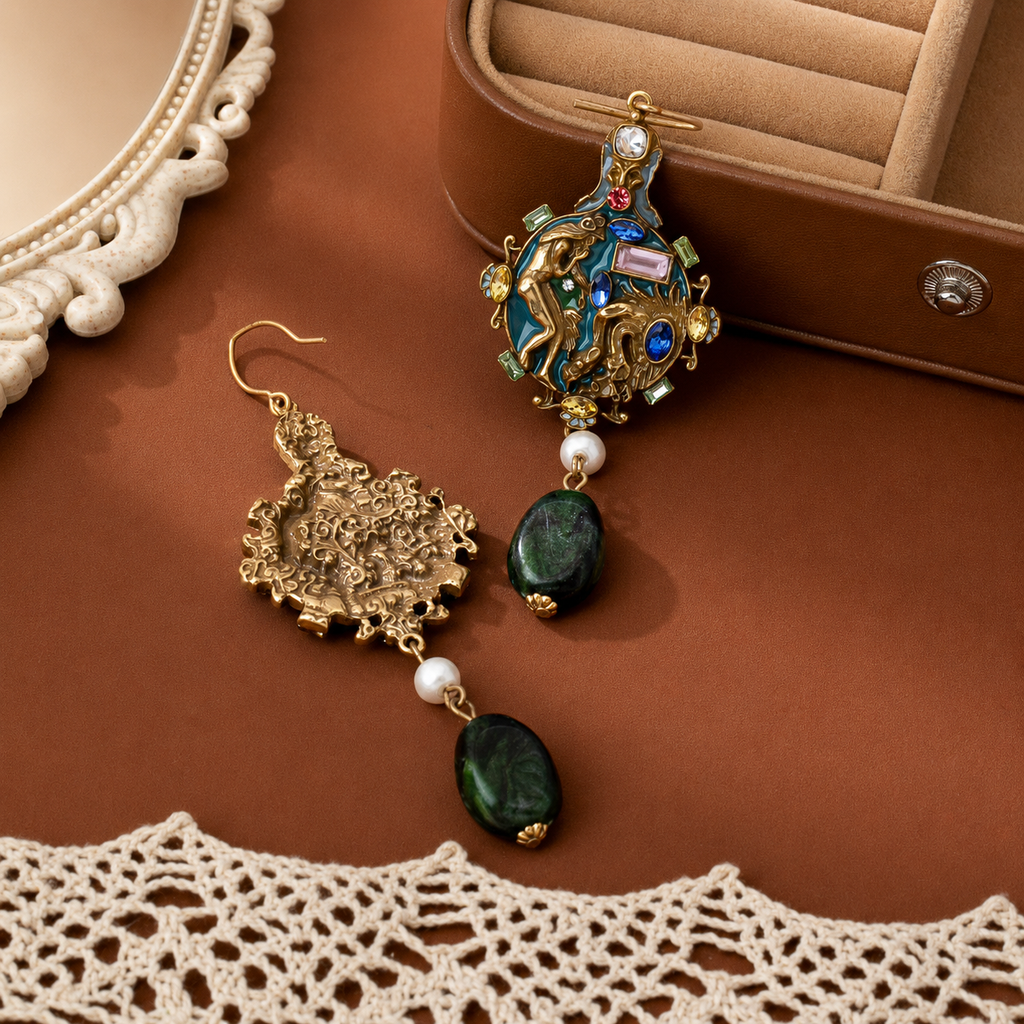 18k Gold Plated Pearl Enamel Earrings